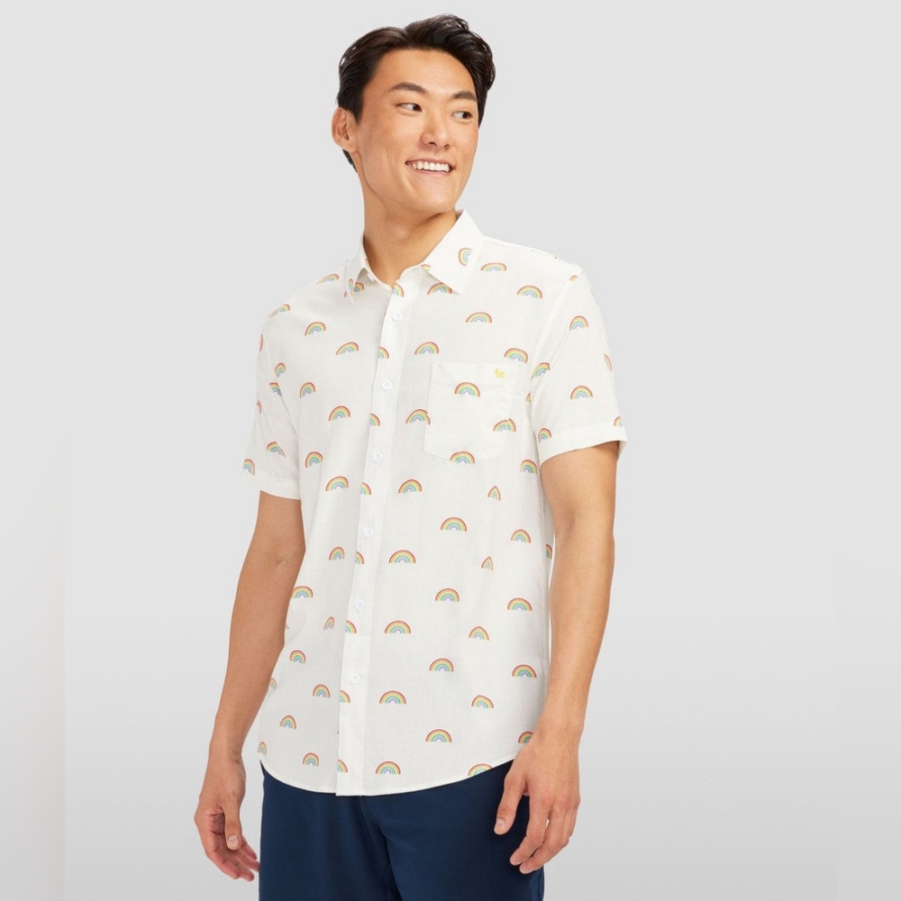 NWT Tipsy Elves White Rainbow Pride Button Down